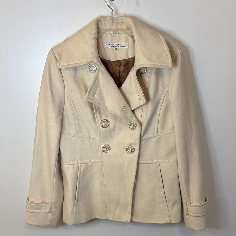 LAST CALL! Calvin Klein Cream Wool Peacoat with Tailored Silhouette - Picture 5 of 14